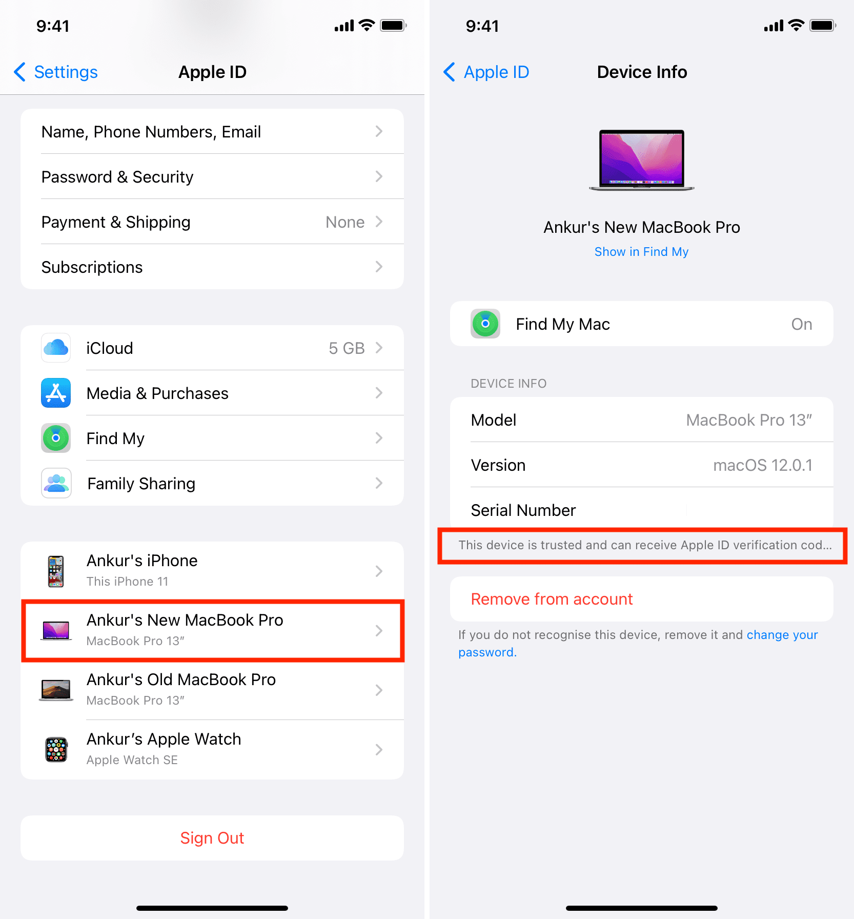 iPhone受信任设备列表展示Apple ID双重认证设备管理