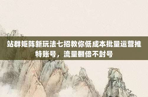 站群矩阵新玩法七招教你低成本批量运营推特账号，流量翻倍不封号