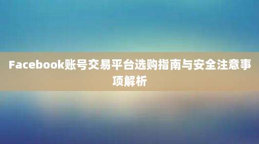 Facebook账号交易平台选购指南与安全注意事项解析