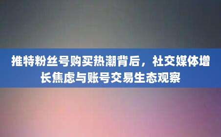 推特粉丝号购买热潮背后，社交媒体增长焦虑与账号交易生态观察