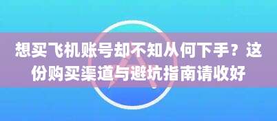 想买飞机账号却不知从何下手？这份购买渠道与避坑指南请收好