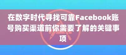 在数字时代寻找可靠Facebook账号购买渠道前你需要了解的关键事项