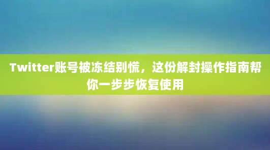 Twitter账号被冻结别慌,这份解封操作指南帮你一步步恢复使用